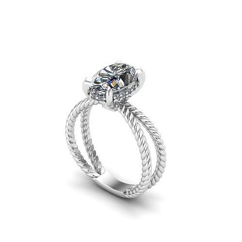 Solitaire engagement ring with rope shank 3D print model