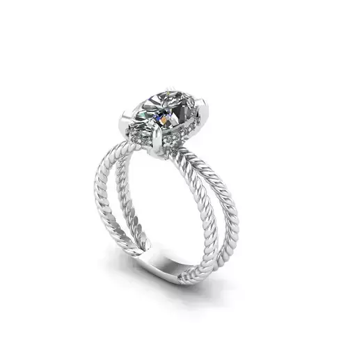 Solitaire engagement ring with rope shank