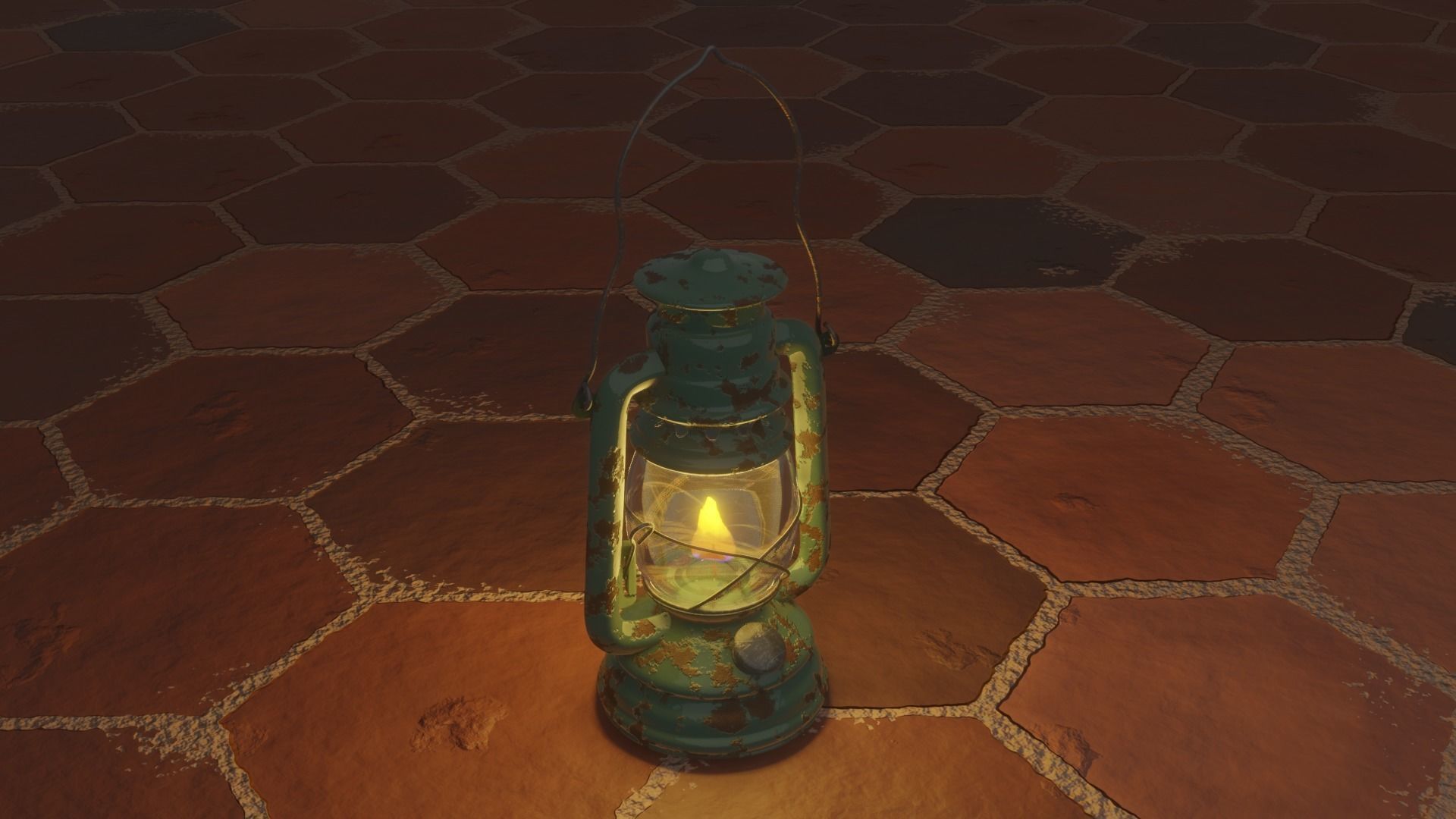 Kerosene lamp Rusted oil lantern Low-poly 3D model_3