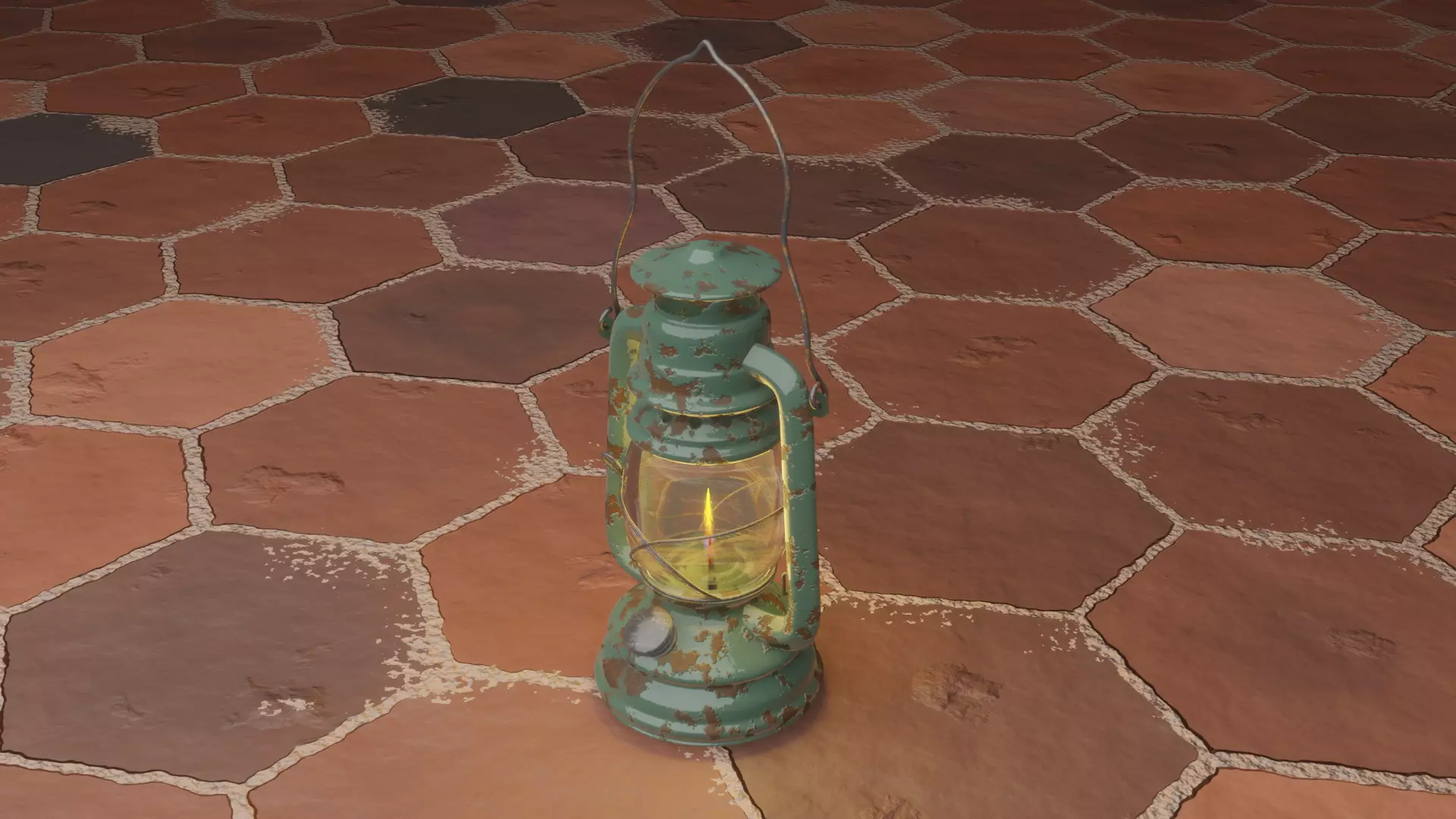 Kerosene lamp Rusted oil lantern Low-poly 3D model_0