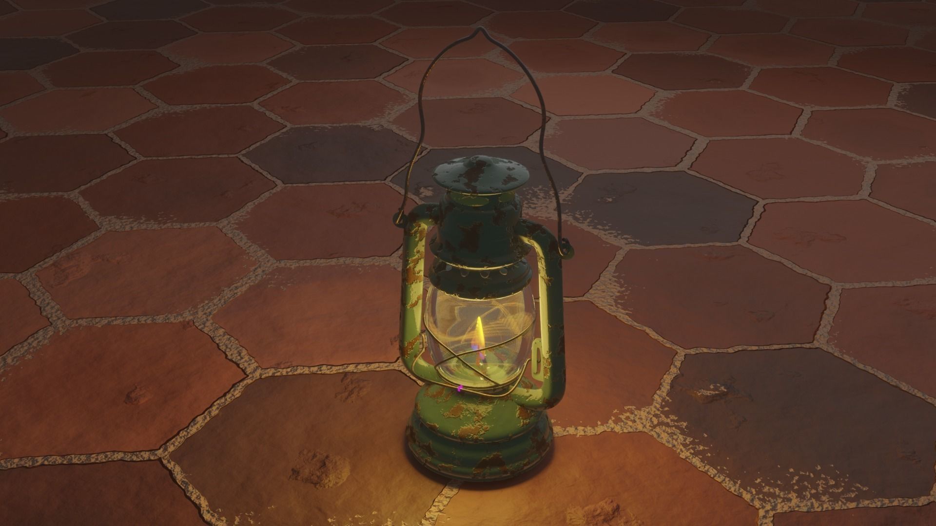 Kerosene lamp Rusted oil lantern Low-poly 3D model_4