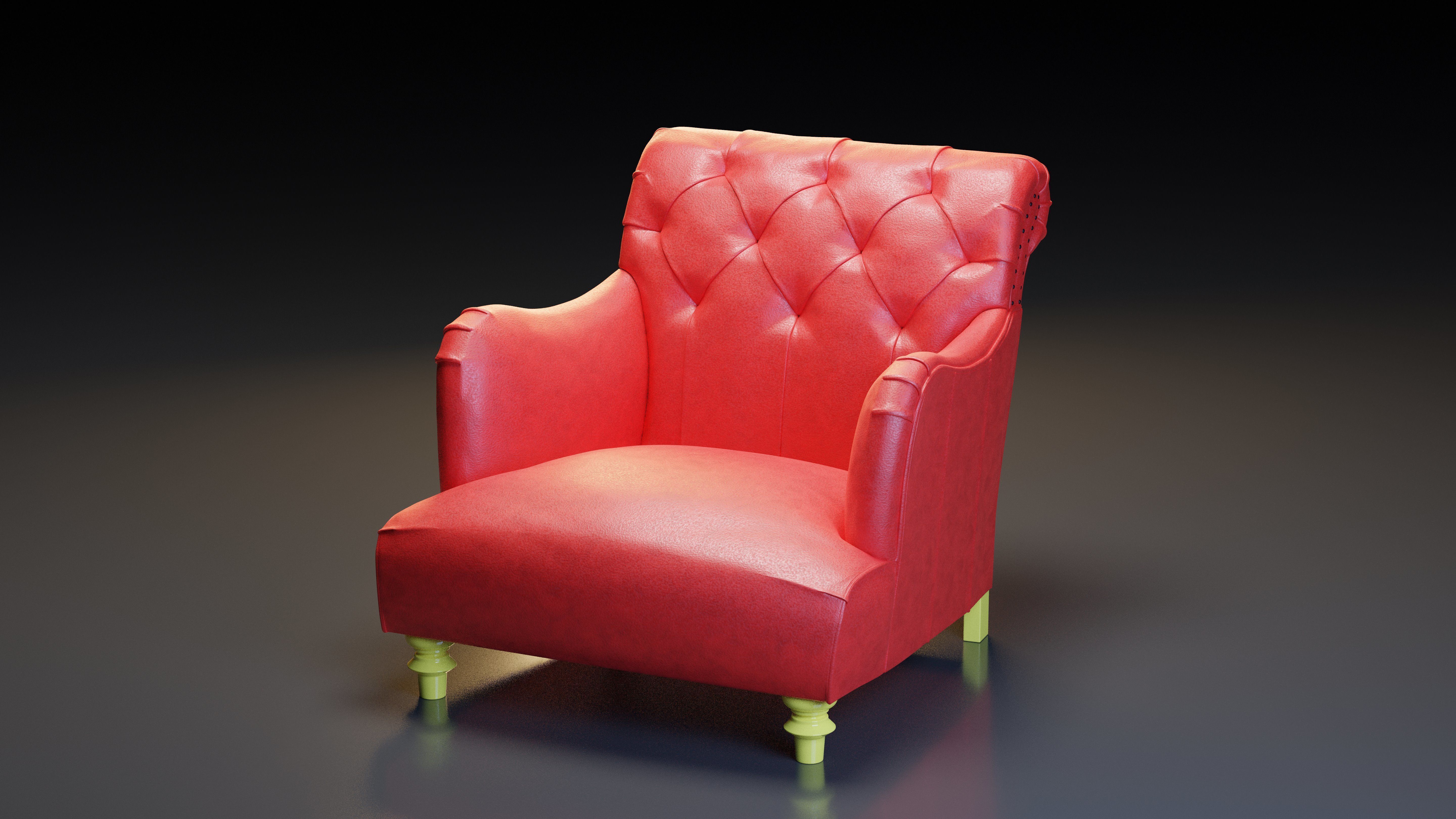 Red sofa  Low-poly 3D model_1