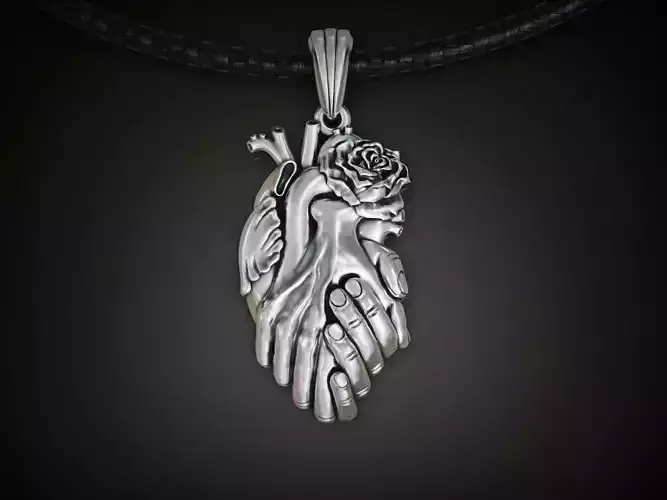 Pendant heart hands rose flower 3D print model