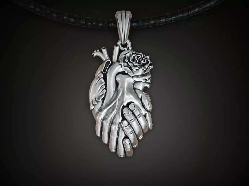 Pendant heart hands rose flower 3D print model