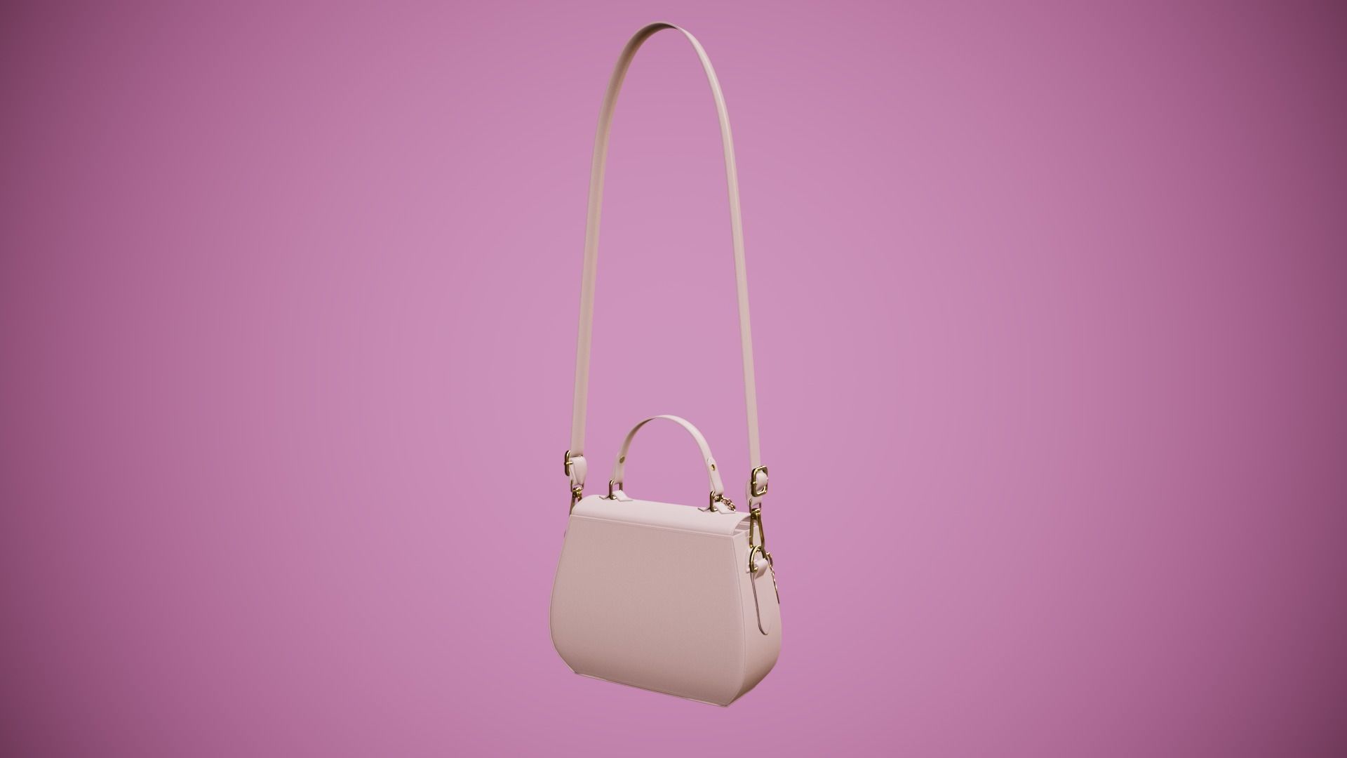 Flower pink handbag with flower embroidery 3D model_5