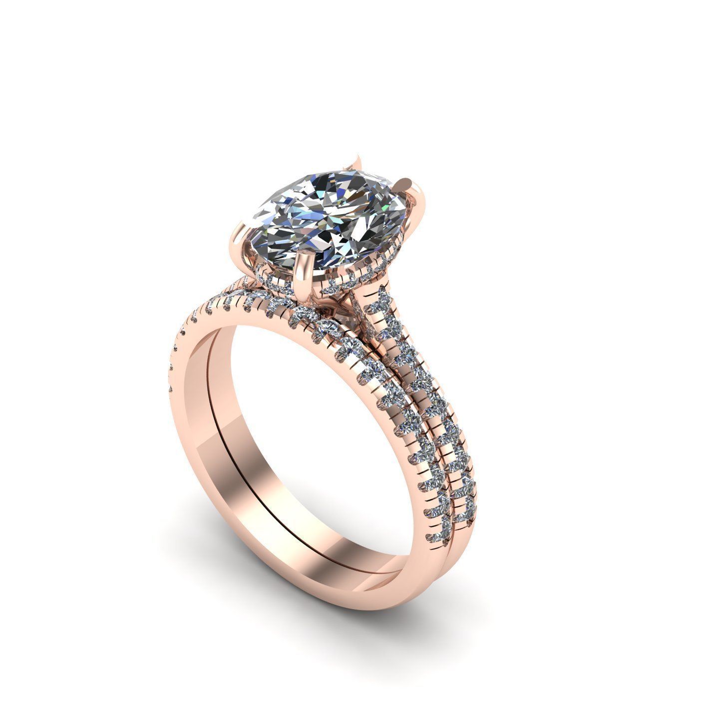 Engagement ring with wedding band 3D print model_1