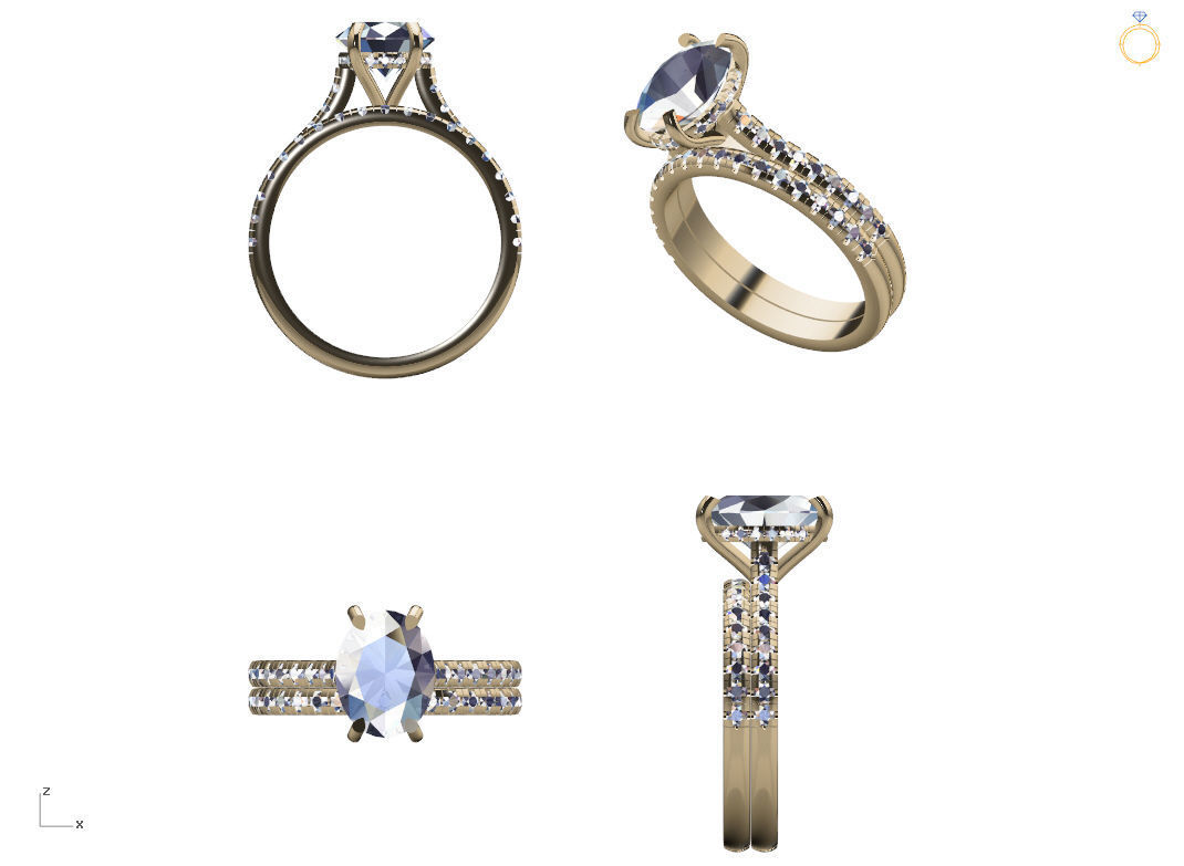 Engagement ring with wedding band 3D print model_3