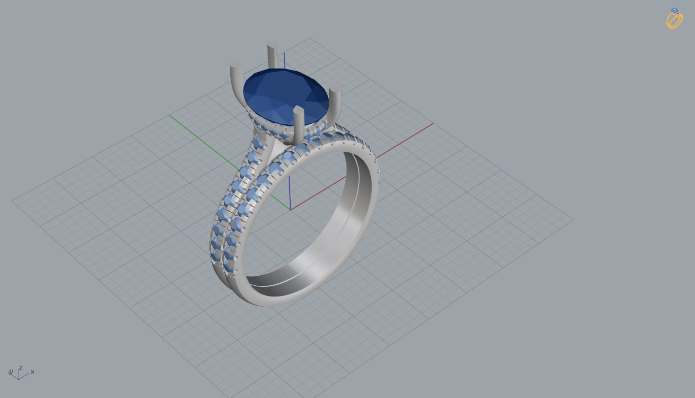 Engagement ring with wedding band 3D print model_7