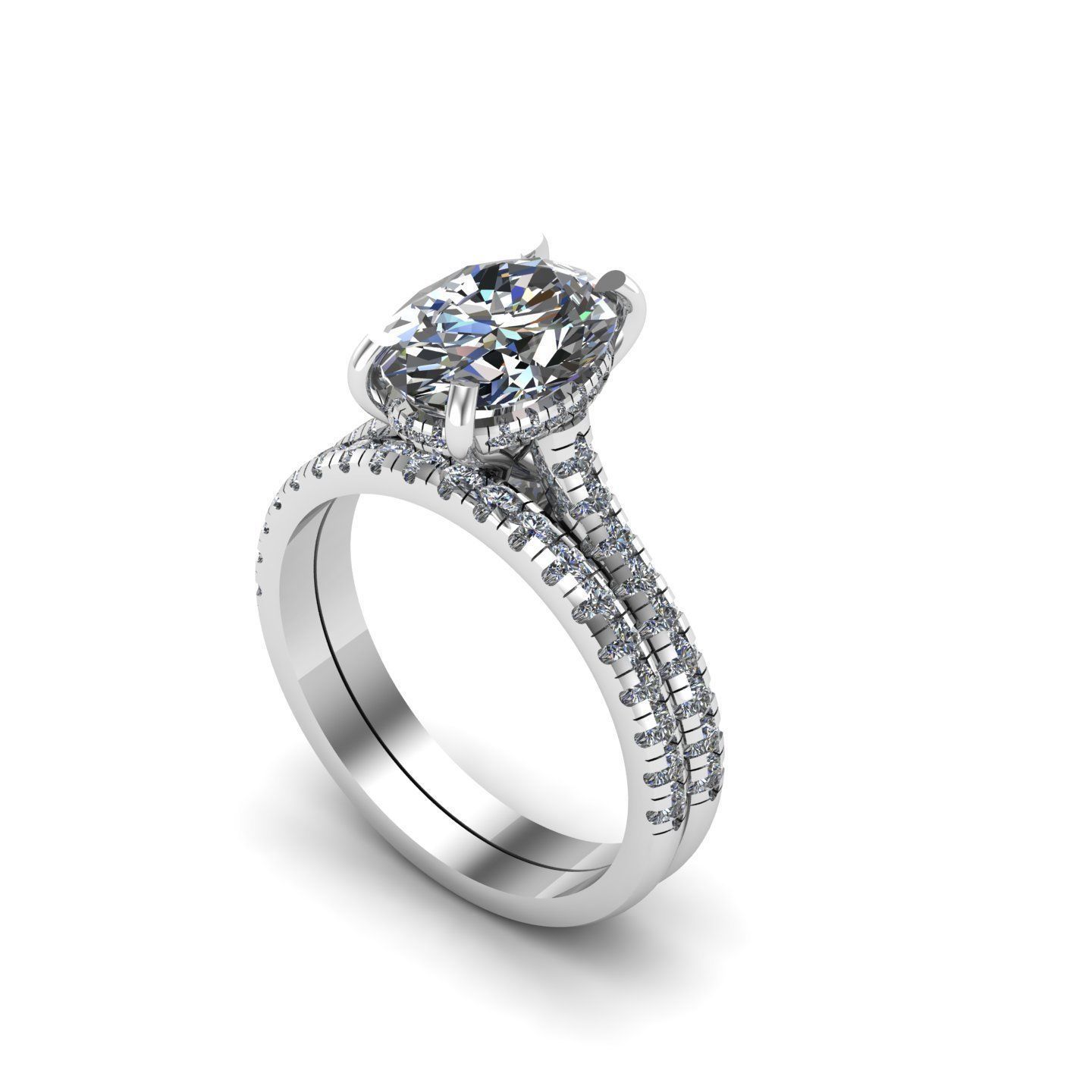 Engagement ring with wedding band 3D print model_2