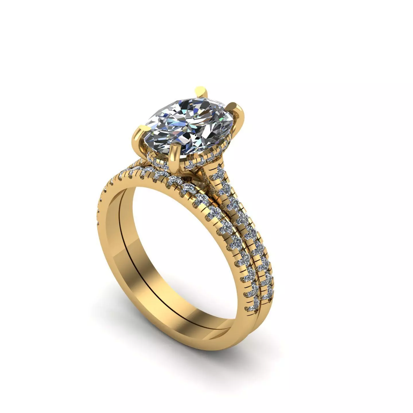 Engagement ring with wedding band 3D print model_0