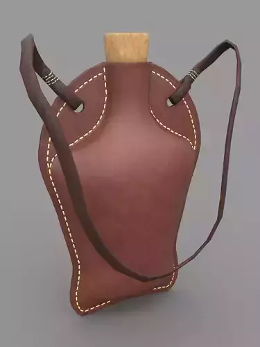 Leather water costrel canteen - Low-poly 3D model