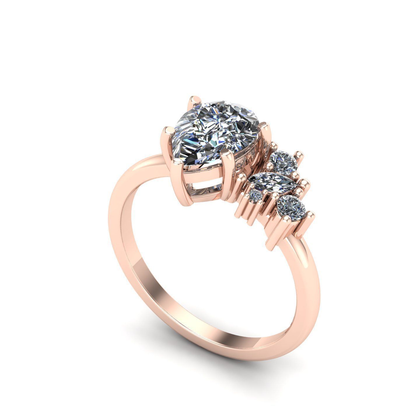 Engagement ring with cluster 3D print model_1
