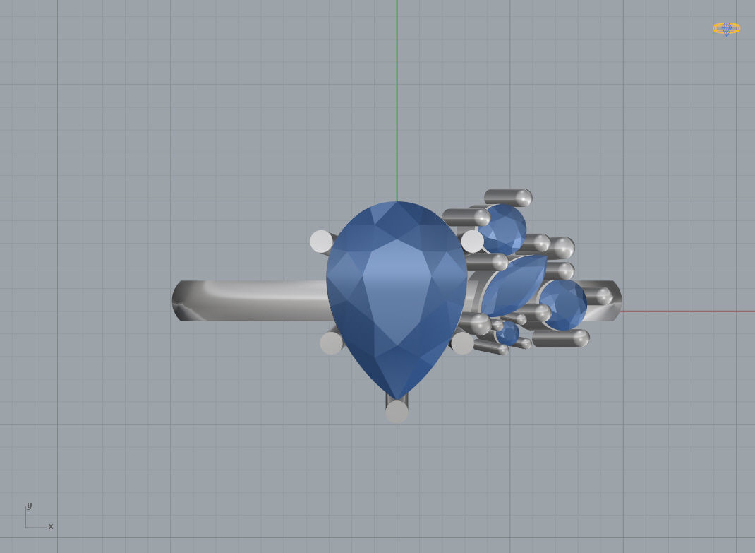 Engagement ring with cluster 3D print model_6