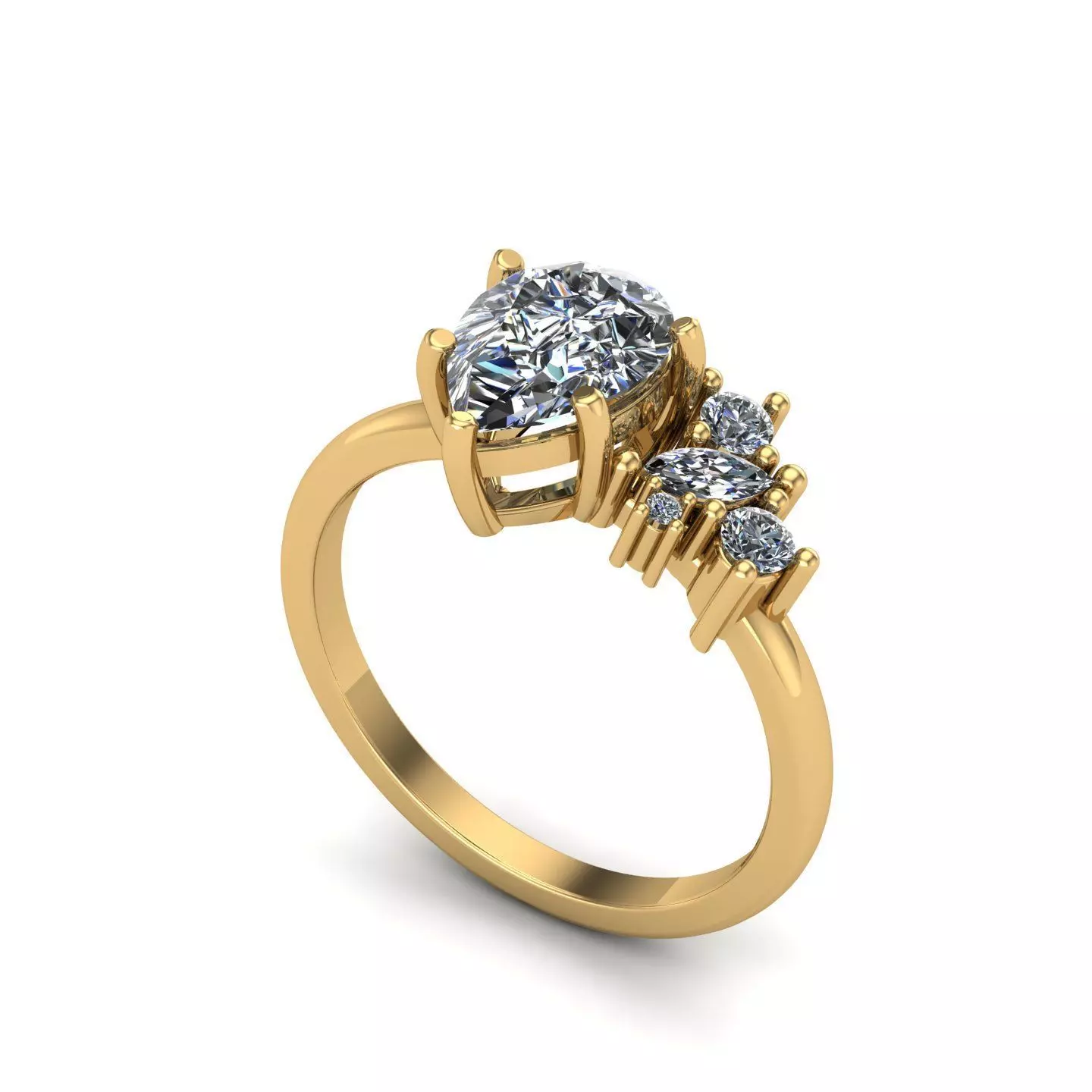 Engagement ring with cluster 3D print model_0