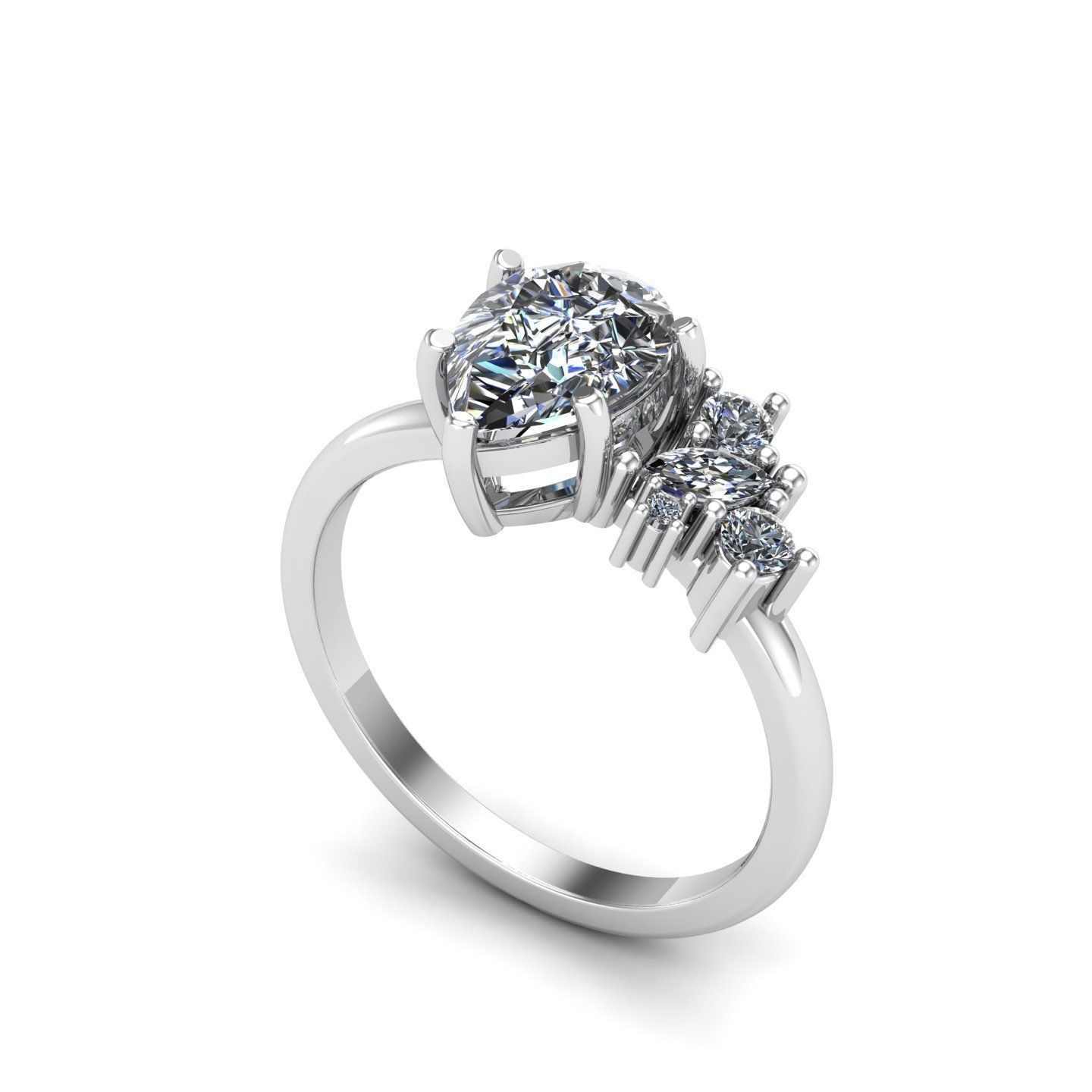 Engagement ring with cluster 3D print model_2