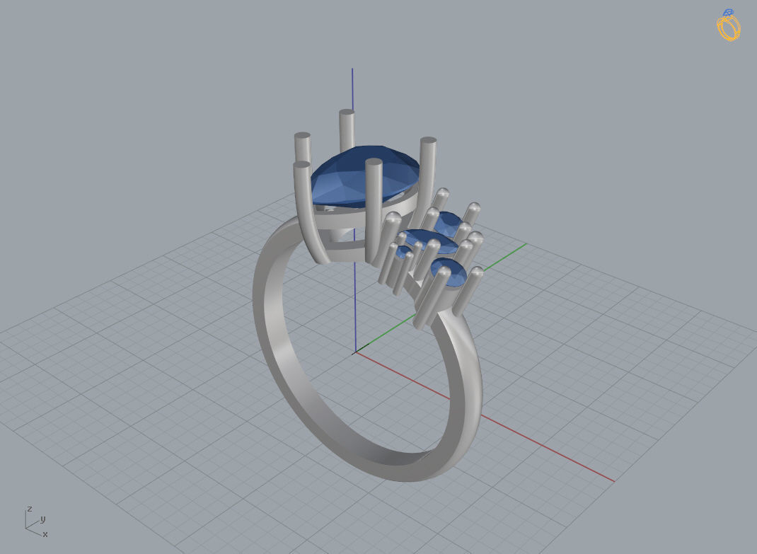 Engagement ring with cluster 3D print model_7