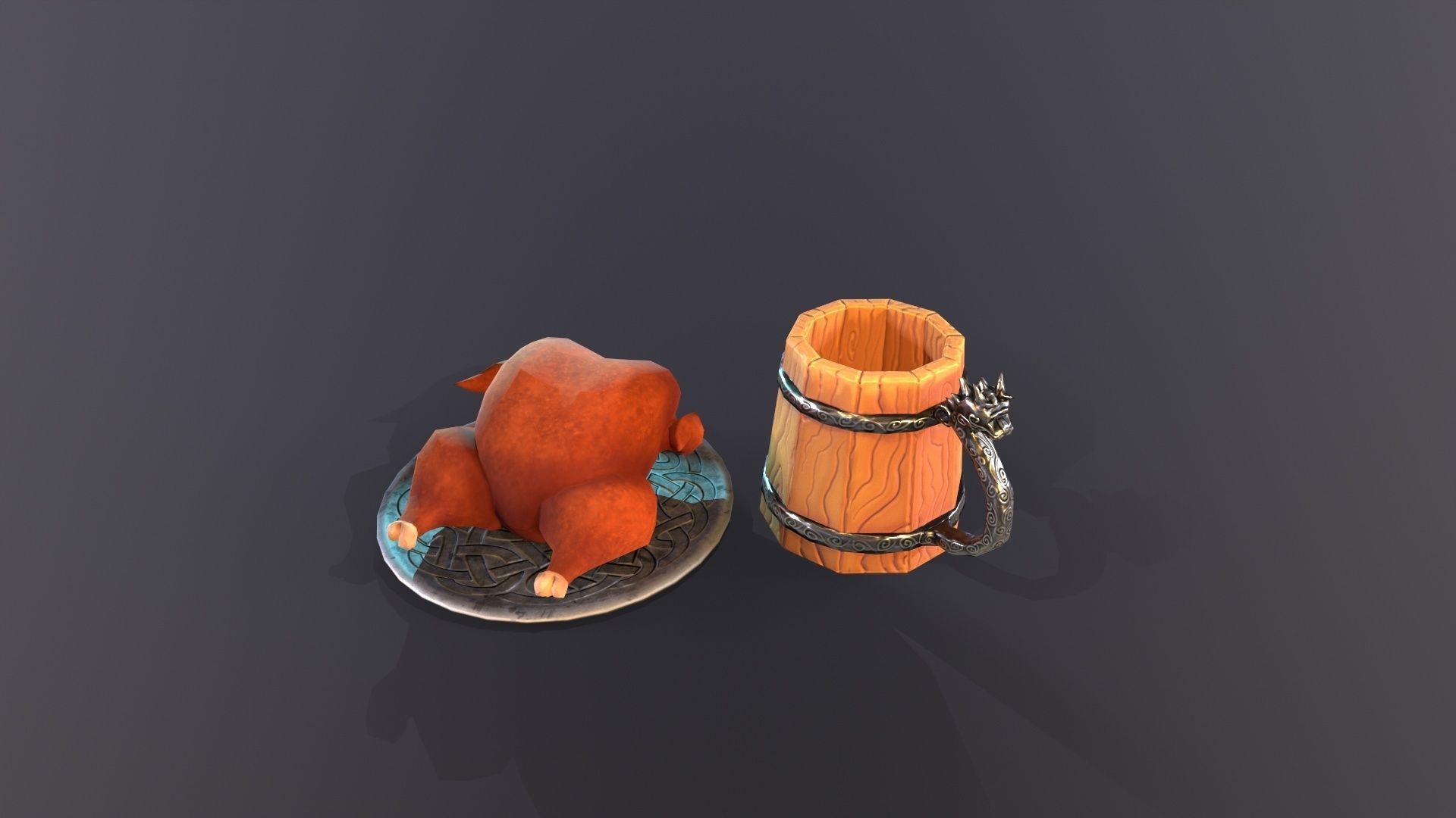 Lowpoly stylized fried chicken and beer pint mug asset Low-poly 3D model_2