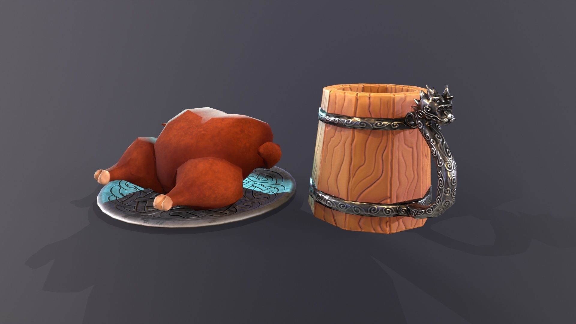 Lowpoly stylized fried chicken and beer pint mug asset Low-poly 3D model_3