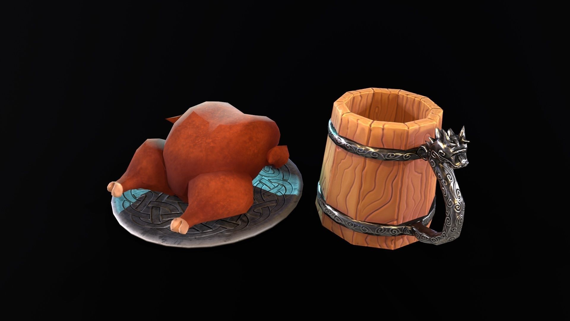 Lowpoly stylized fried chicken and beer pint mug asset Low-poly 3D model_10