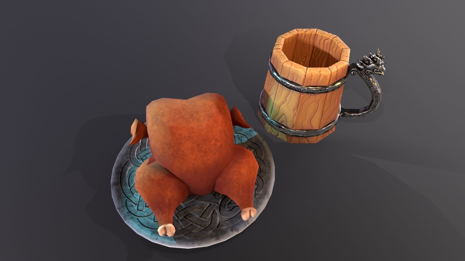 Lowpoly stylized fried chicken and beer pint mug asset Low-poly 3D model_5