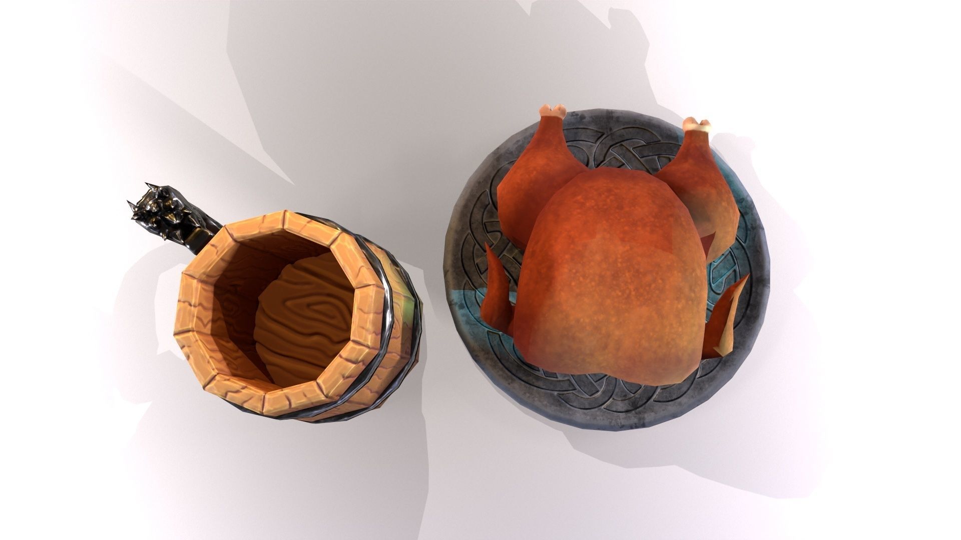 Lowpoly stylized fried chicken and beer pint mug asset Low-poly 3D model_13