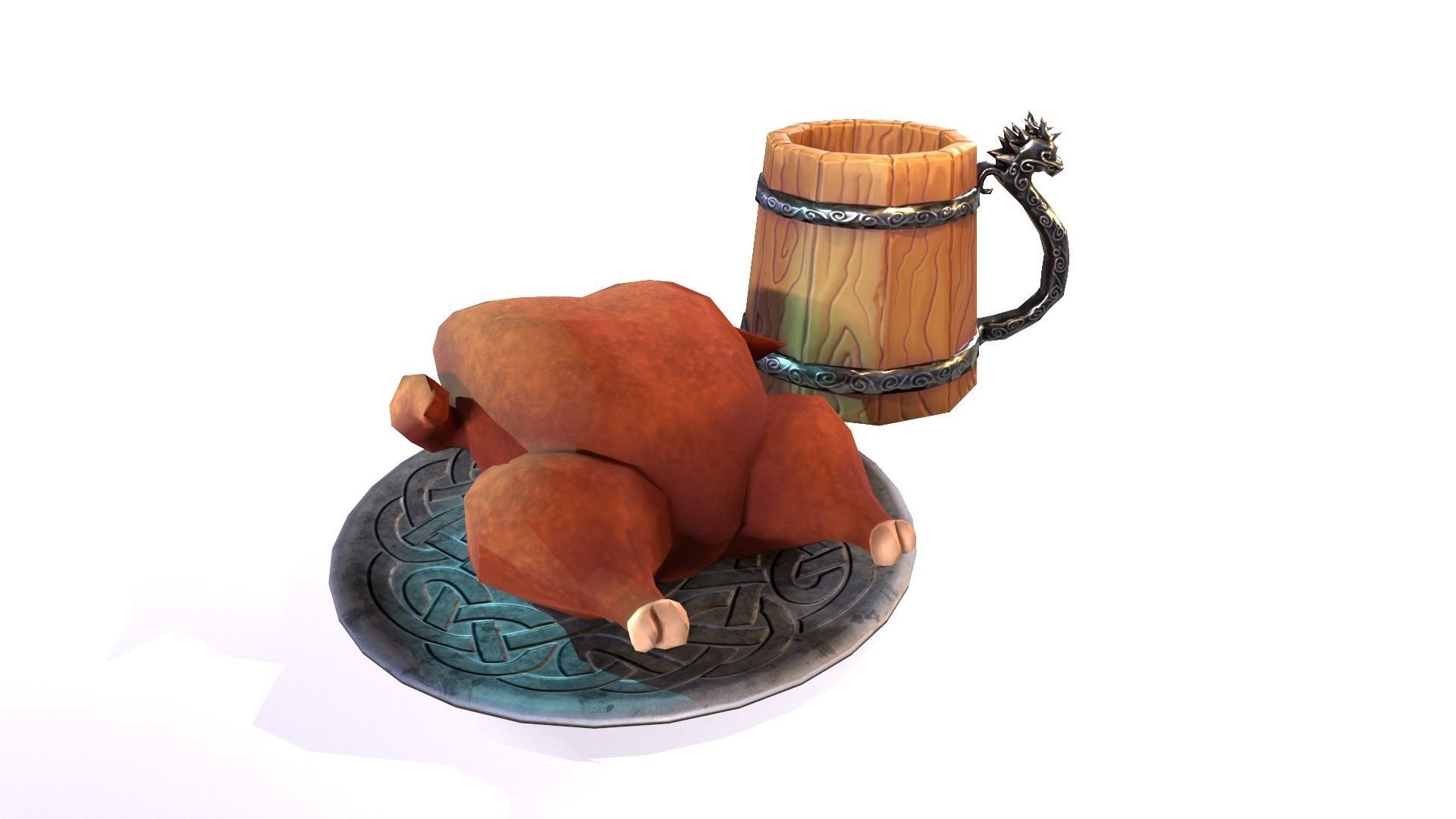 Lowpoly stylized fried chicken and beer pint mug asset Low-poly 3D model_12