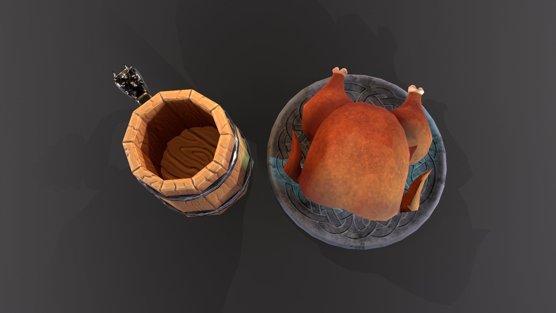 Lowpoly stylized fried chicken and beer pint mug asset Low-poly 3D model_7