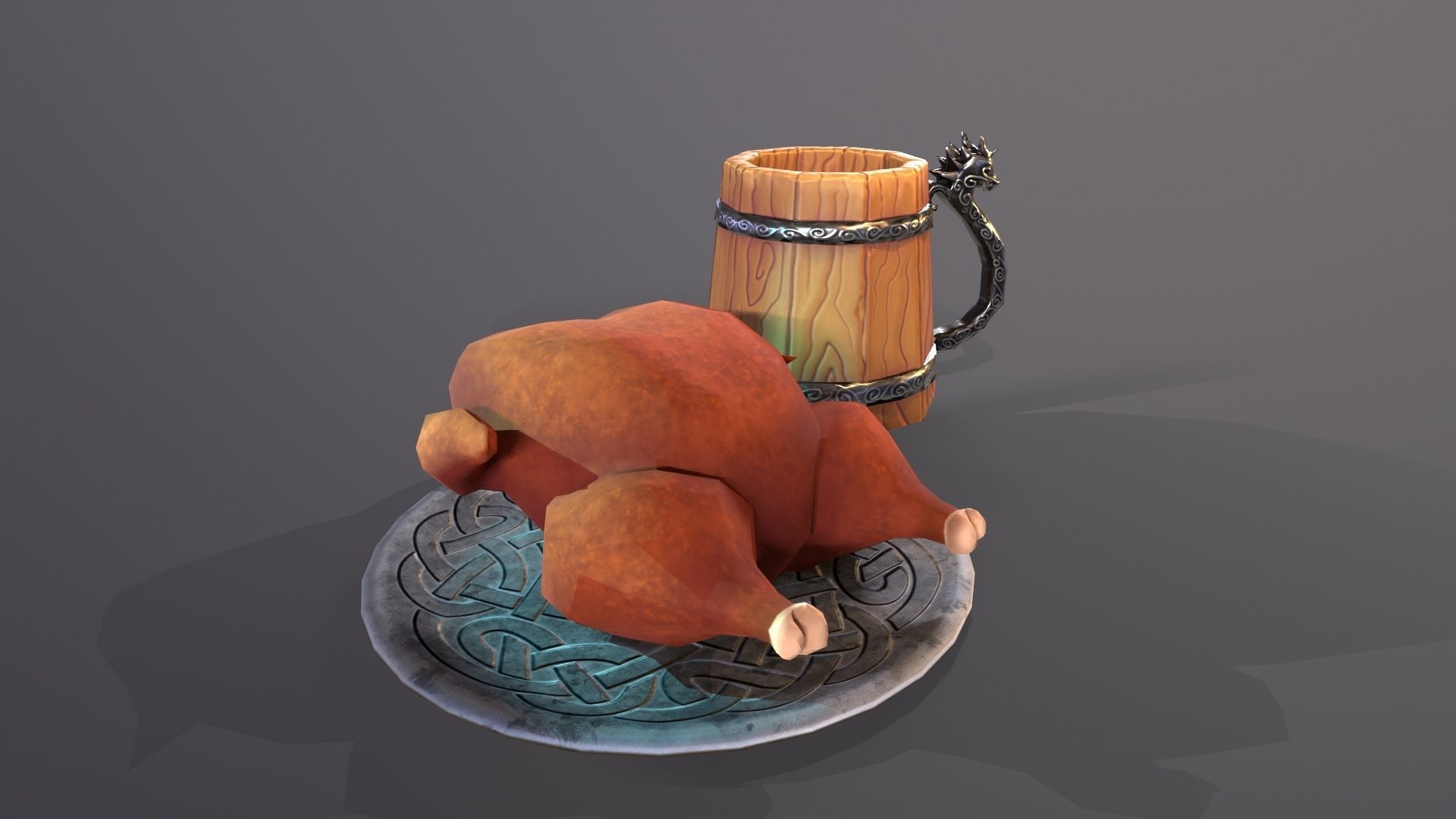 Lowpoly stylized fried chicken and beer pint mug asset Low-poly 3D model_8