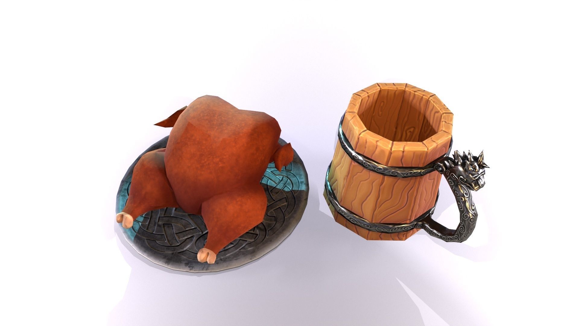 Lowpoly stylized fried chicken and beer pint mug asset Low-poly 3D model_11