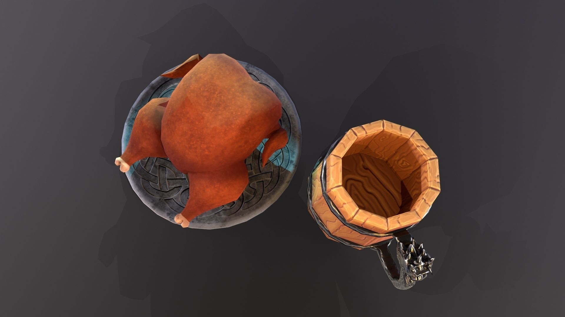 Lowpoly stylized fried chicken and beer pint mug asset Low-poly 3D model_6