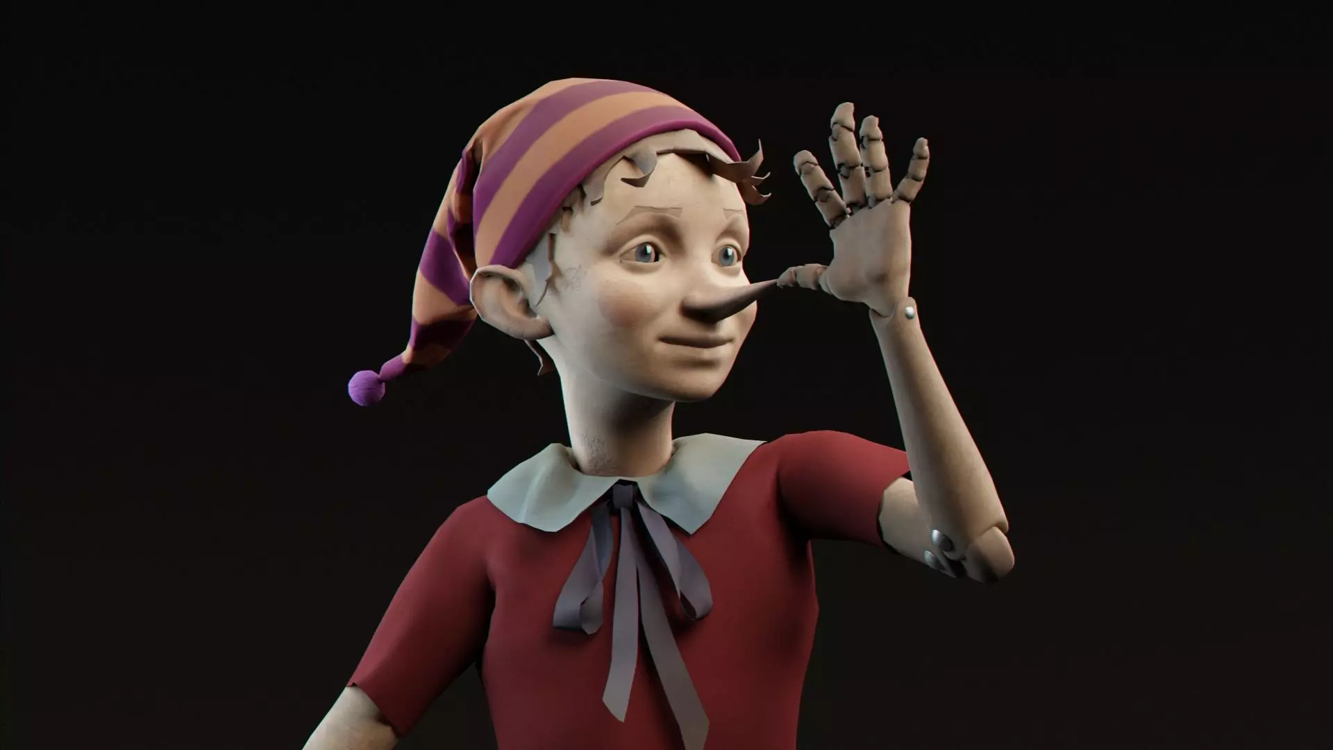 Pinocchio boy in shirt and pants Low-poly 3D model_0