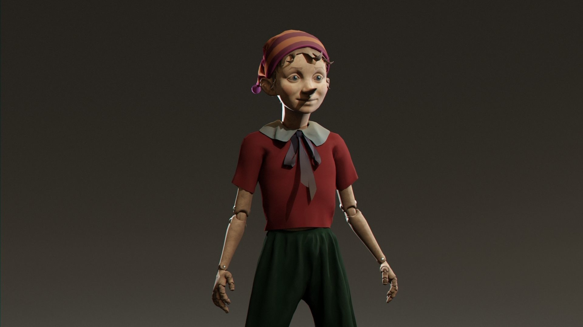 Pinocchio boy in shirt and pants Low-poly 3D model_4