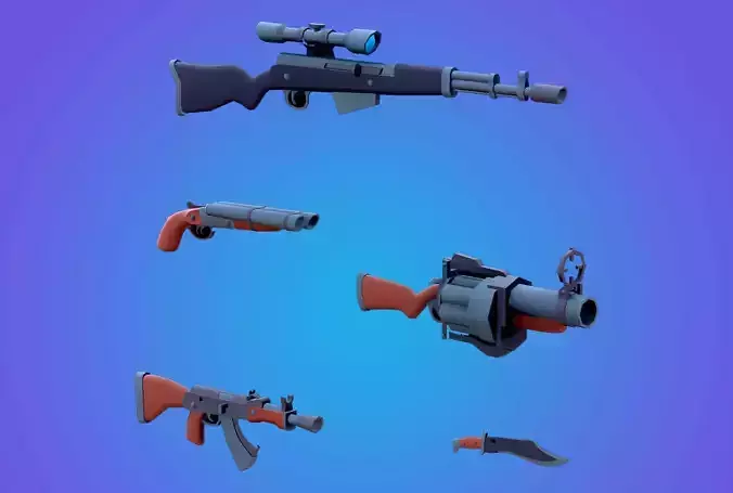 Super low poly Weapon Pack for Free Free low-poly 3D model