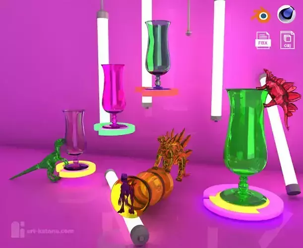 Cocktail glasses Party alcohol bar drink set collection dinosaur 3D model