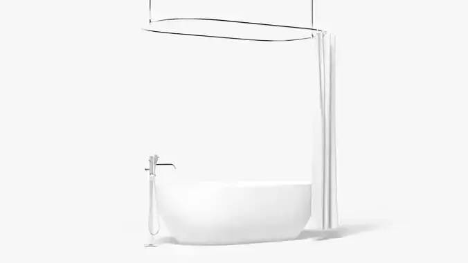 Opened Shower Curtain with Bath Interior Elements Low-poly 3D model