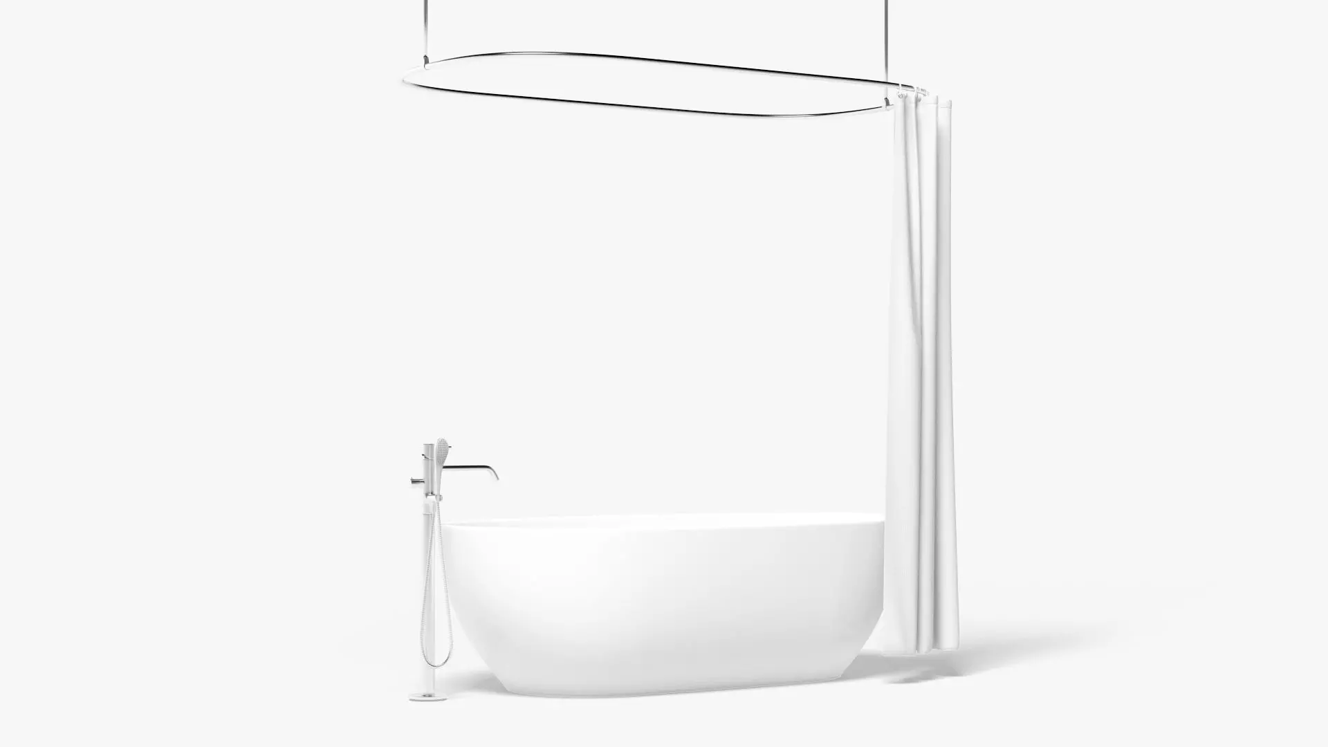 Opened Shower Curtain with Bath Interior Elements Low-poly 3D model