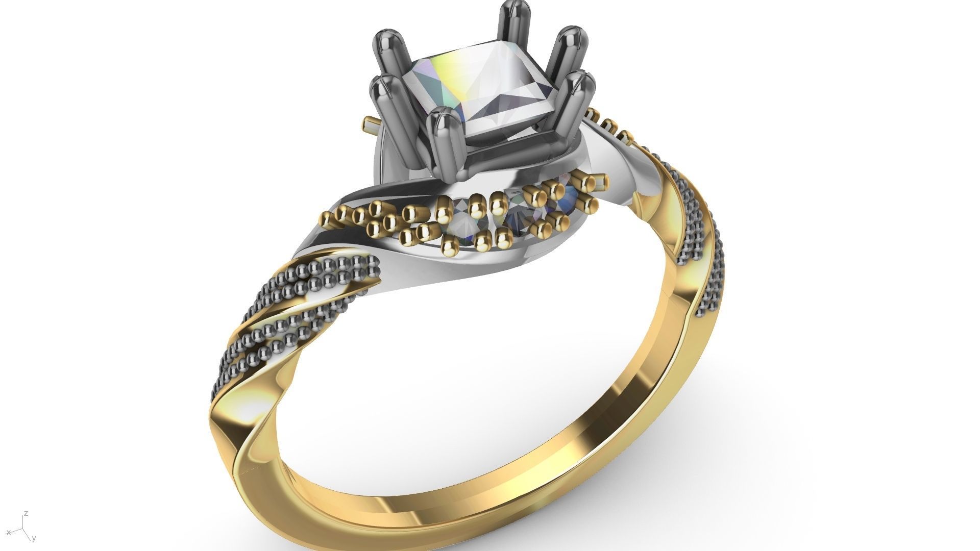 twisted shank milgrain engagement ring stl verified  3D print model_1
