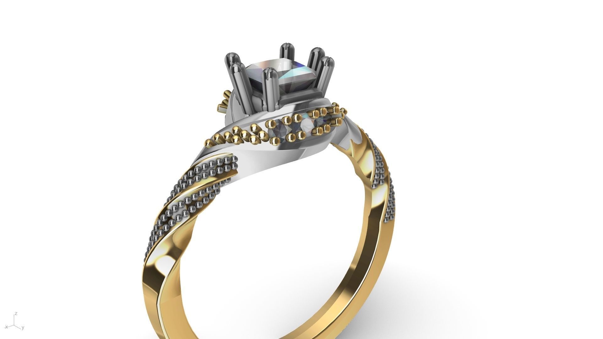 twisted shank milgrain engagement ring stl verified  3D print model_10