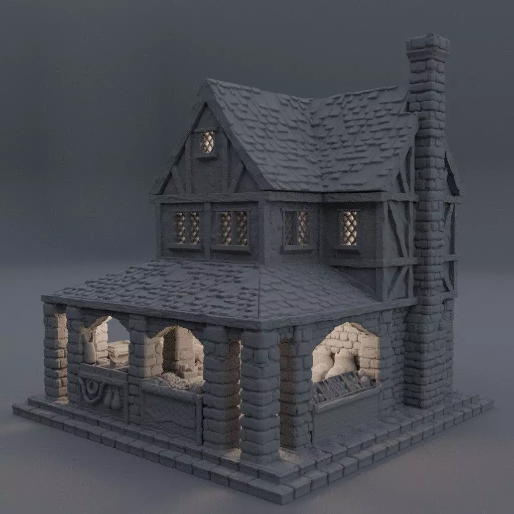 Medieval Small Market Tabletop Terrain 28 MM 3D print model_0
