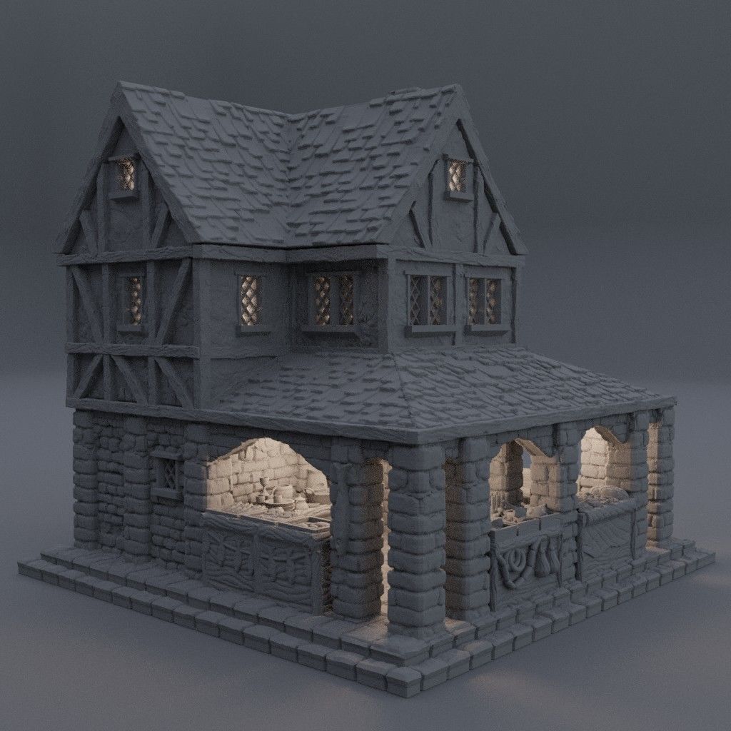 Medieval Small Market Tabletop Terrain 28 MM 3D print model_1