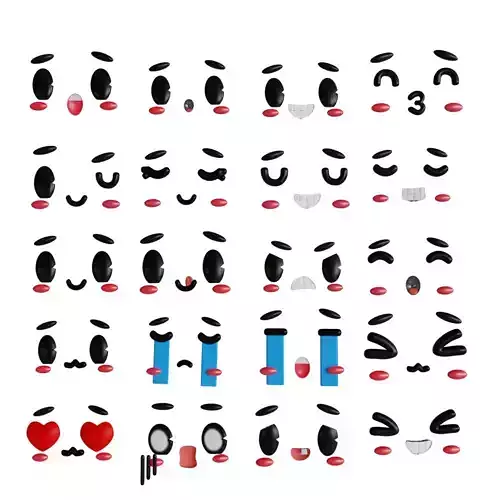 Kit of 20 kawaii facial expressions