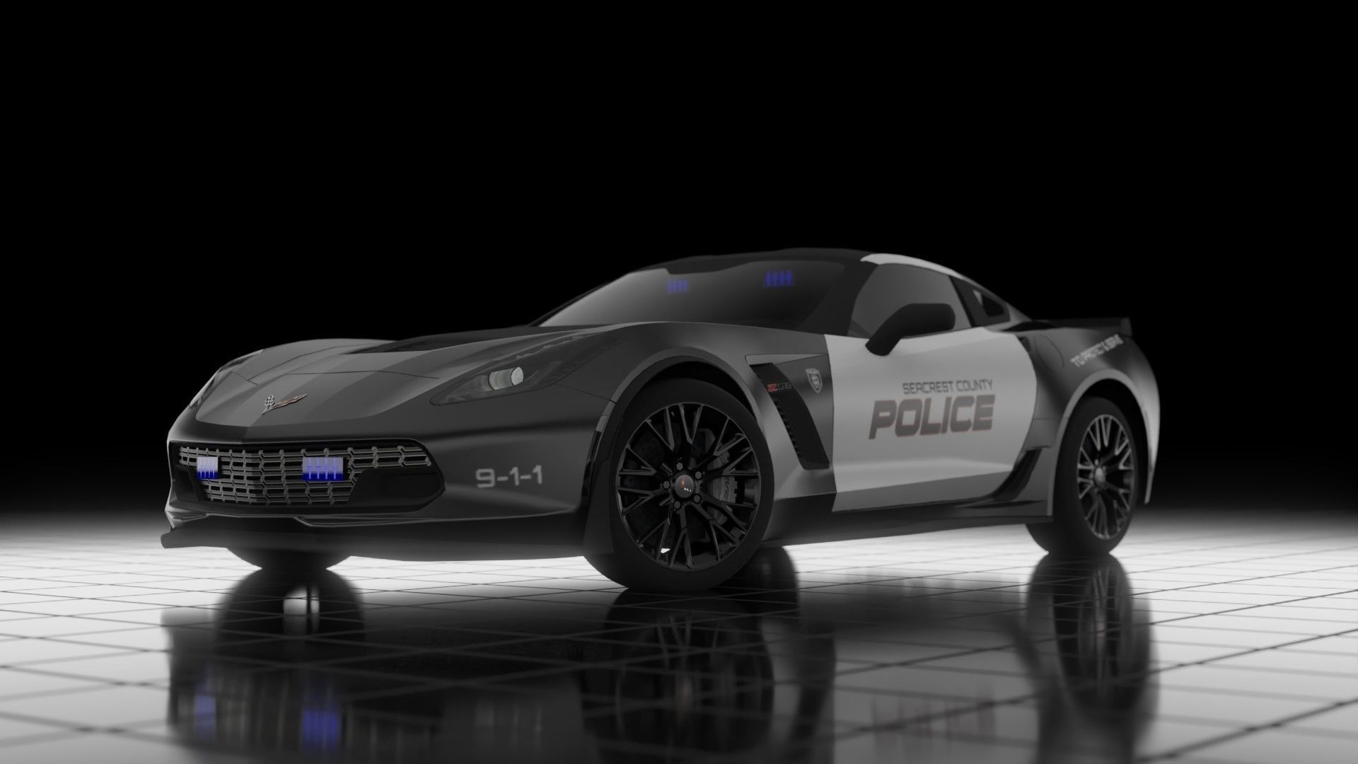 Police Corvette C7 3d Model Low-poly 3D model_5