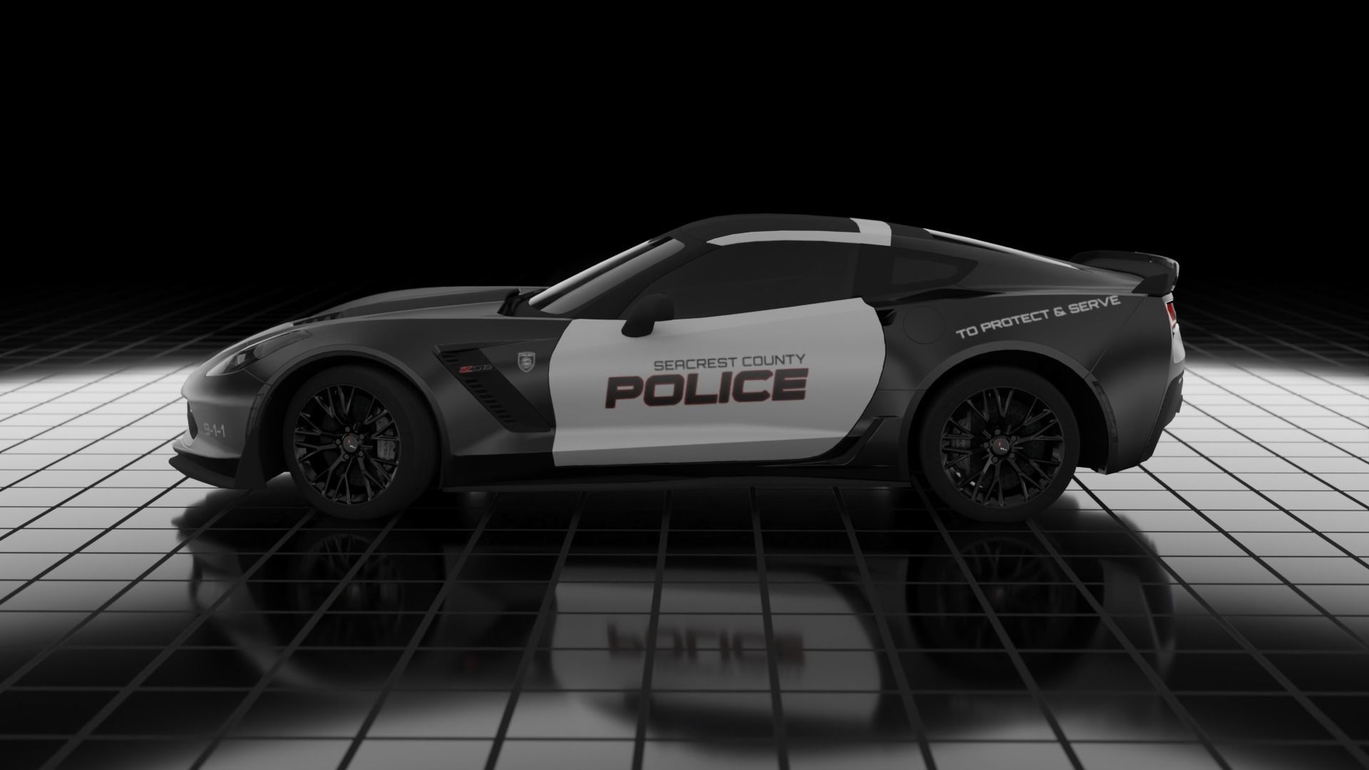 Police Corvette C7 3d Model Low-poly 3D model_2