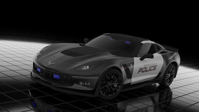 Police Corvette C7 3d Model Low-poly 3D model