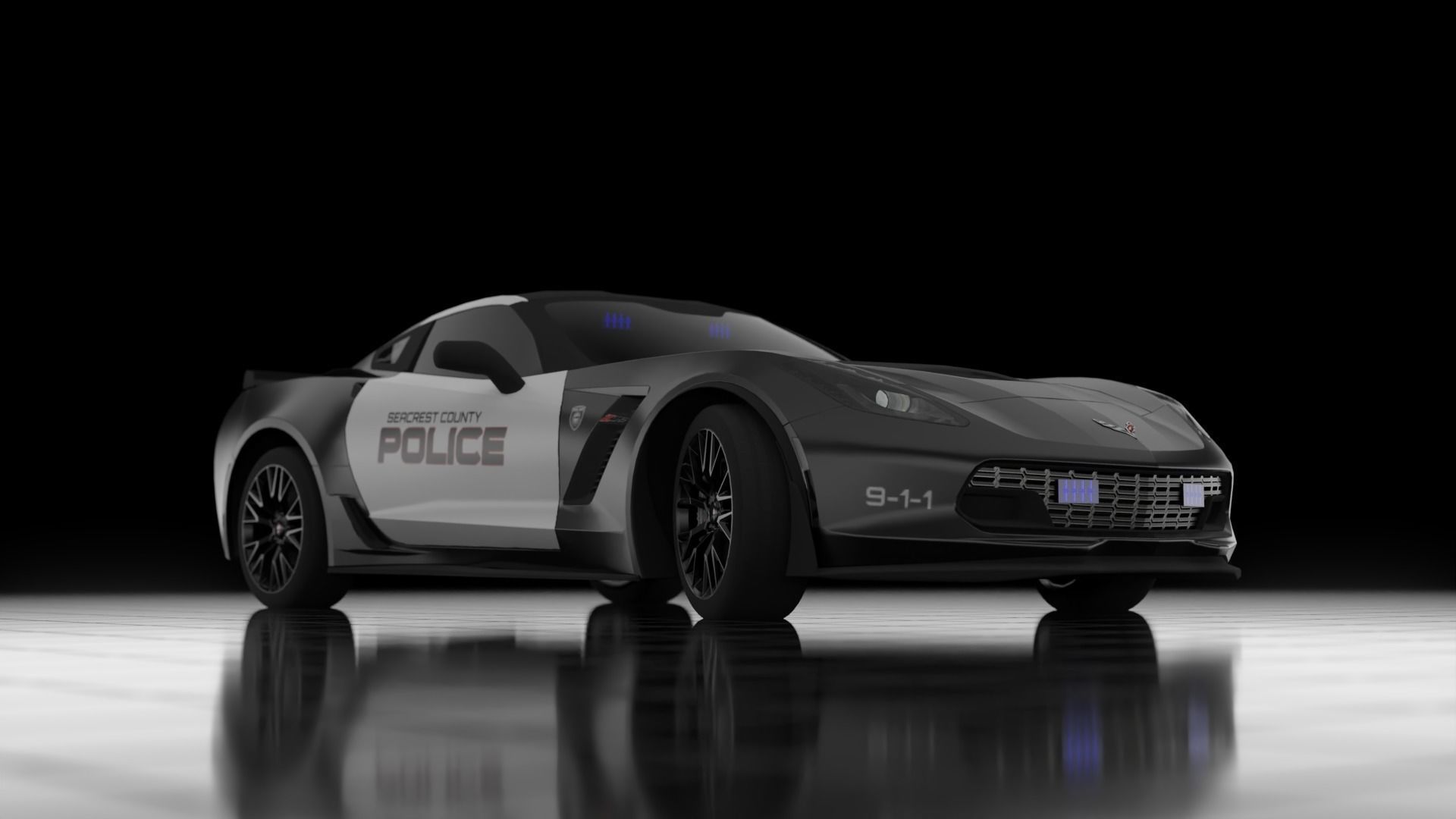 Police Corvette C7 3d Model Low-poly 3D model_6