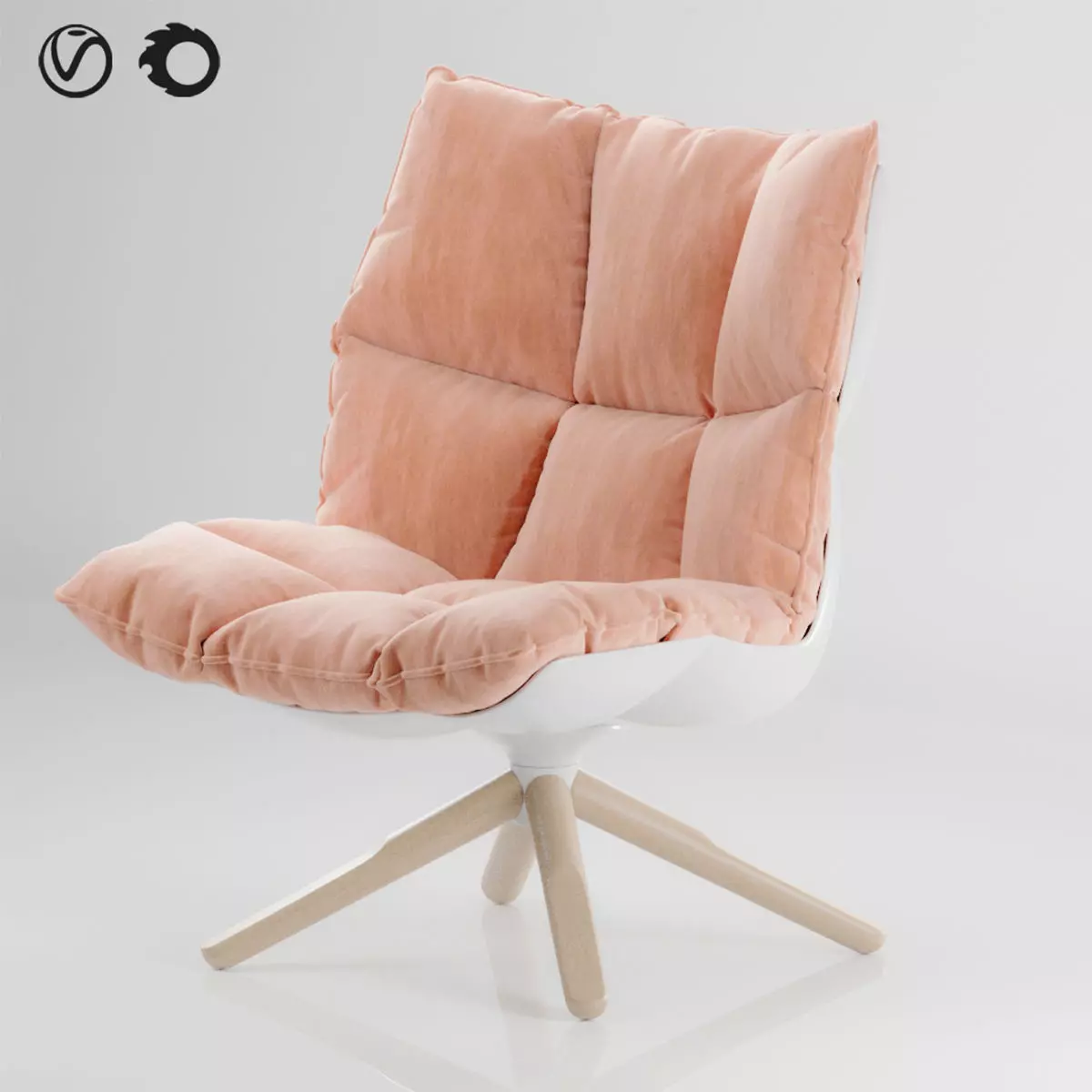 Armchair swivel chair velvet with wooden legs Free 3D model