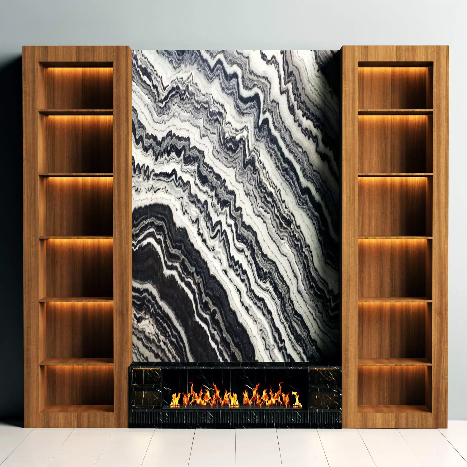 TV Wall Marble Wal and Wood Set 02 Low-poly 3D model