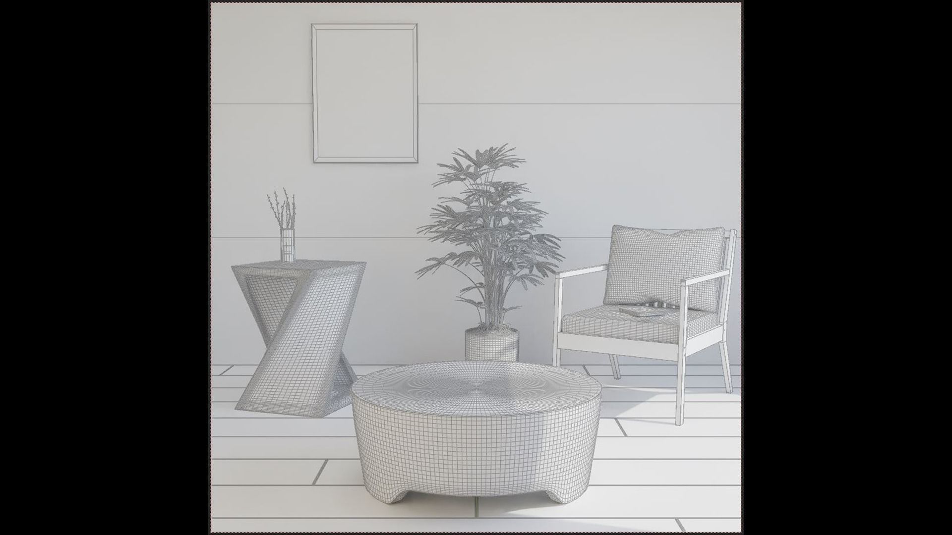 WOOD FURNITURES  HIGH POLY SCENE 3D model_5