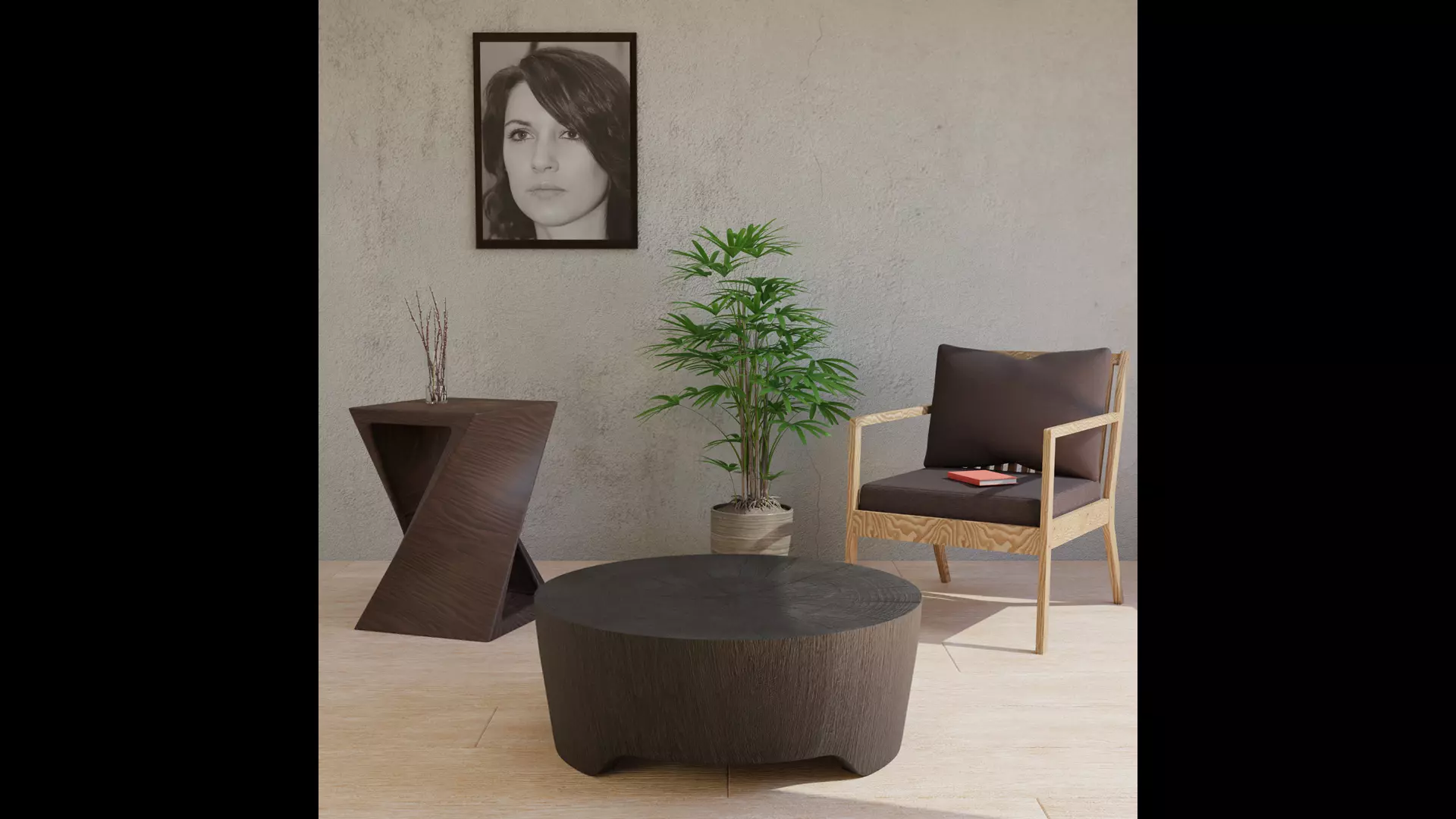 WOOD FURNITURES  HIGH POLY SCENE 3D model_0