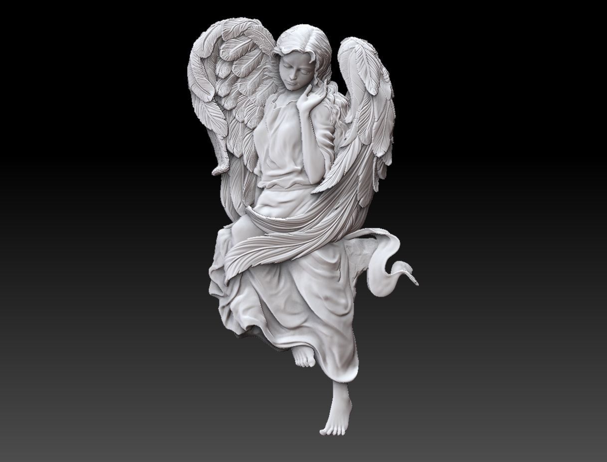 Cute angel girl statue cnc relief  3D print model_9